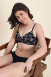 Zivame Padded Non Wired Medium Coverage Tshirt Bra - Black Floral — thumbnail 1